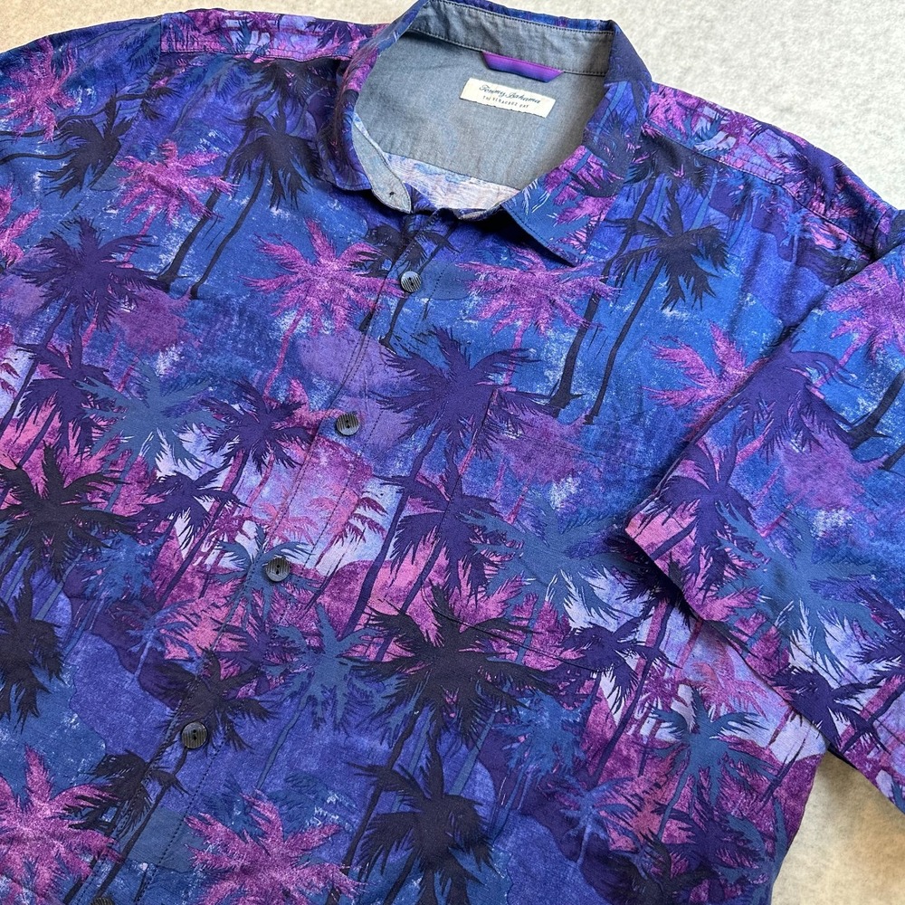 Tommy Bahama The Veracruz Cay Men’s XL Palm Tree Shirt Blue Purple EcoVero